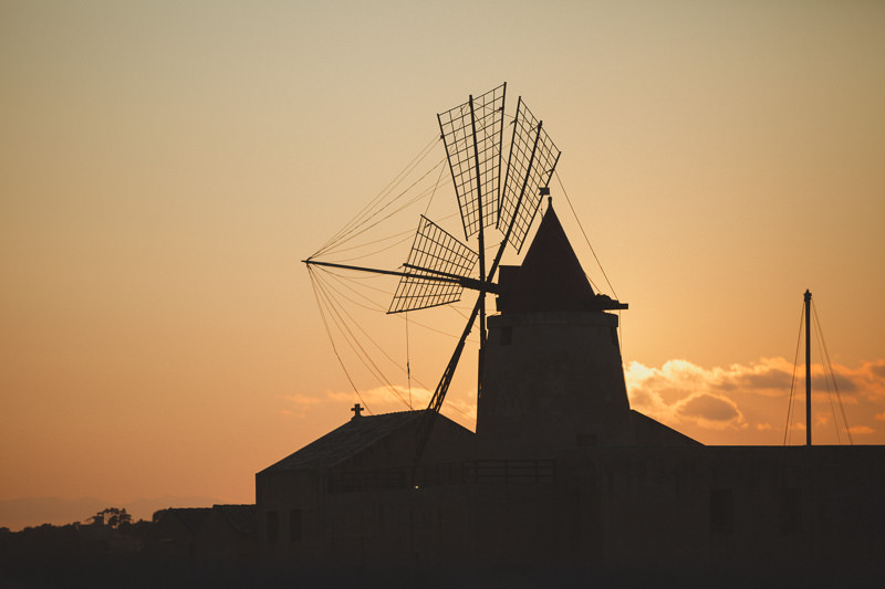 Night at the Salt extraction field of Mothia in Sicily