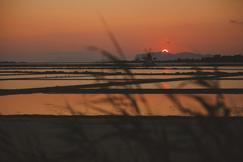 Night at the Salt extraction field in Sicily