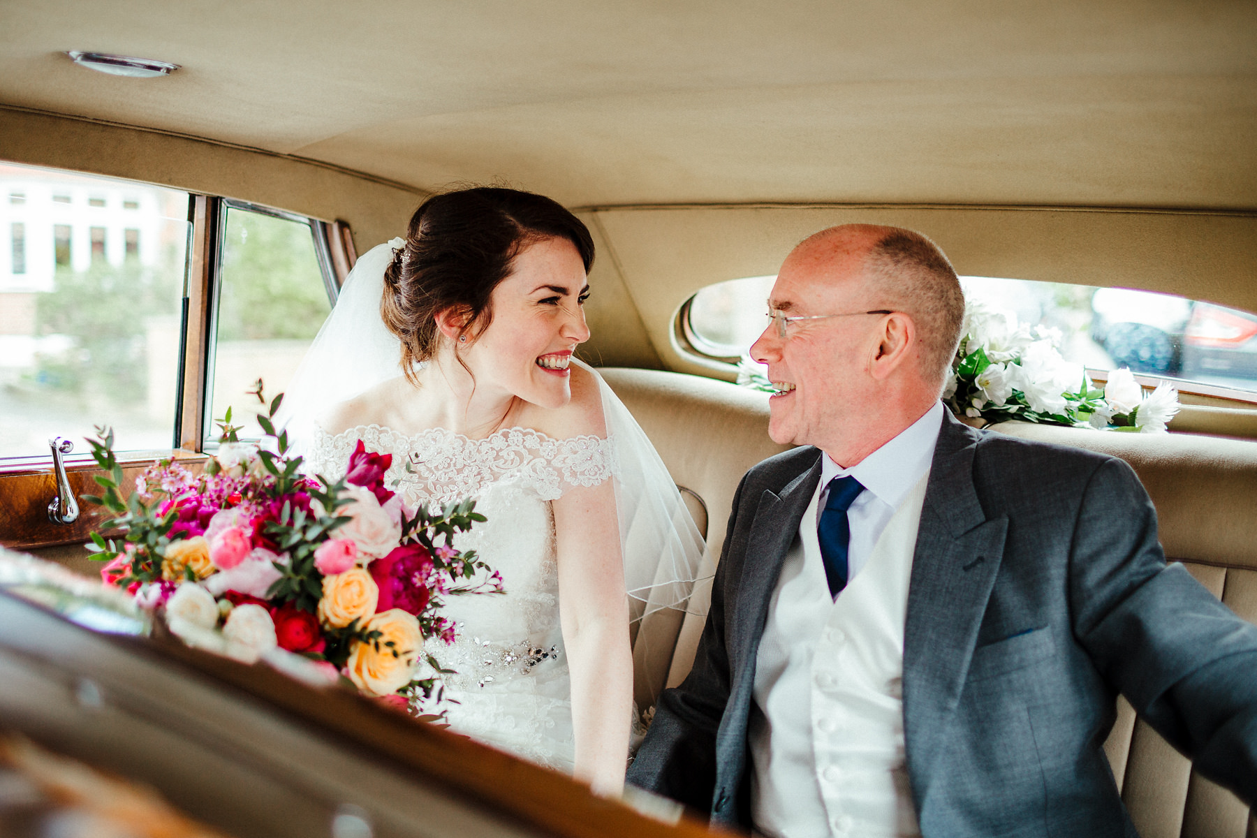 Father and bride on the way to the church photo