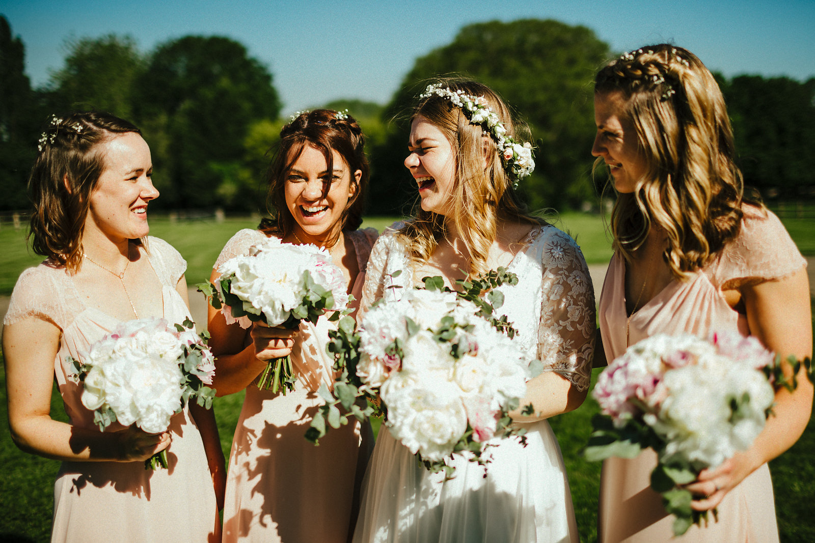 Bridesmaids group photos at Notley Tythe barn