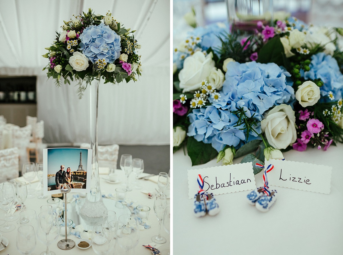 White and blue wedding decorations