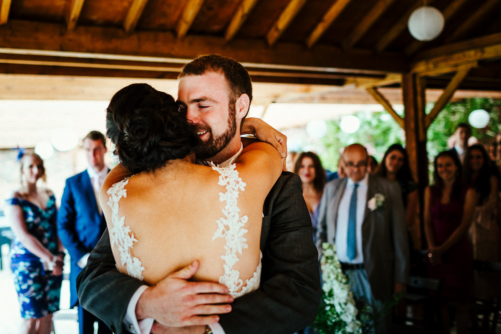 Groom meeting bride at Orchardleigh walled garden