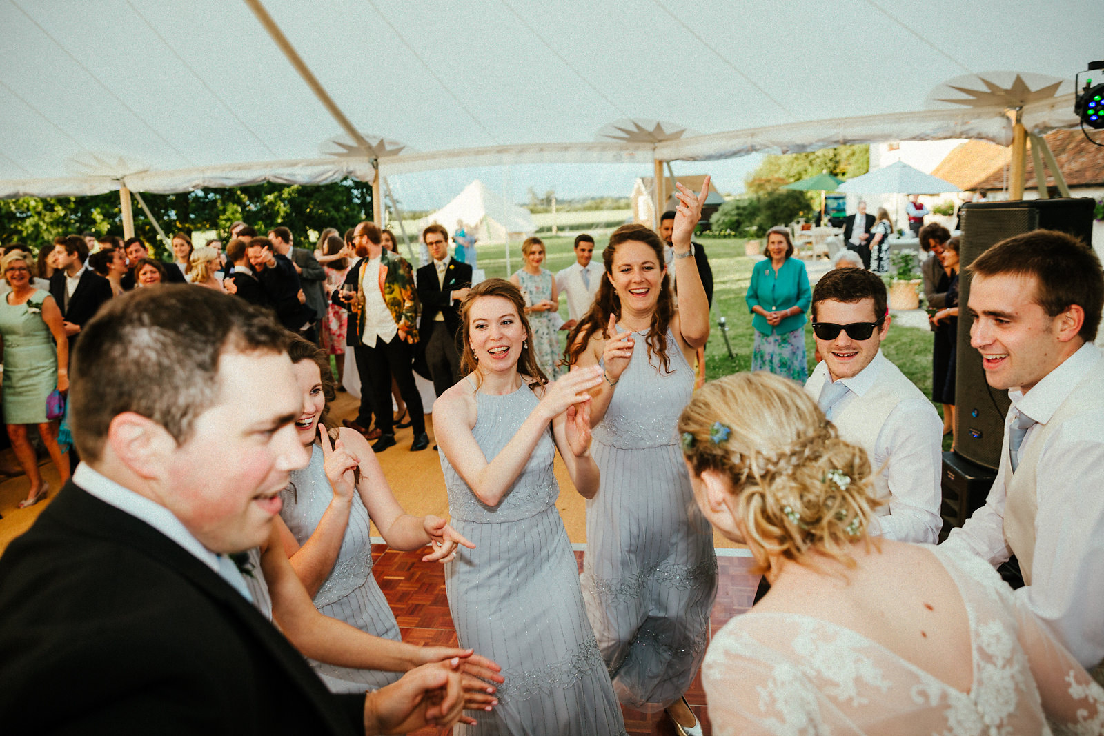 Wedding dance party in a marquee