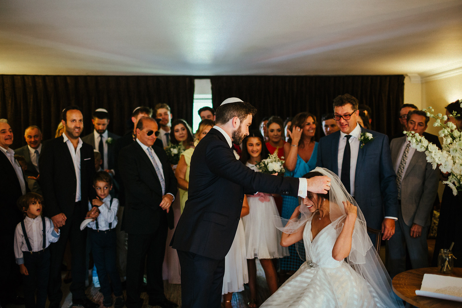 The veil ceremony at Jewish wedding in Essex