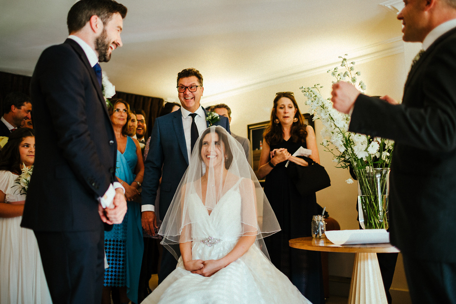 The veil ceremony at Jewish wedding in Essex