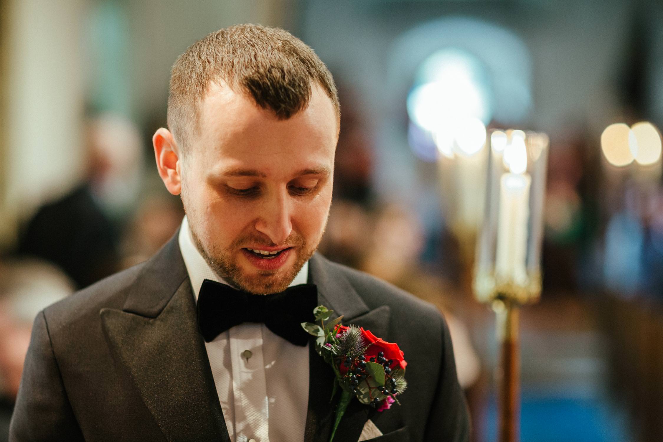 Groom waiting at Wigginton church