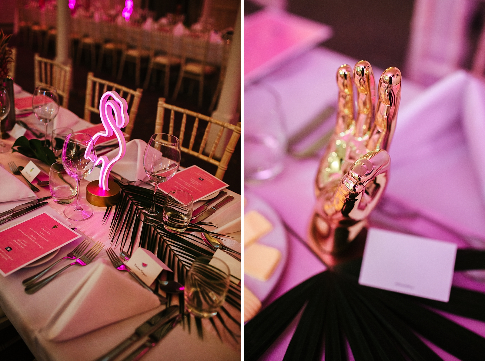 Tropical Glam pink wedding table decorations photo