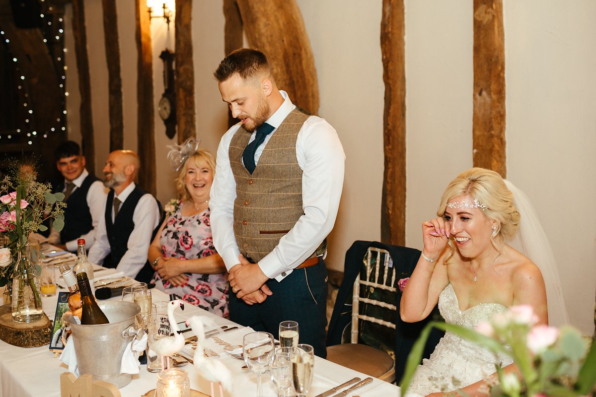 Wedding speeches at Notley Tythe Barn photos