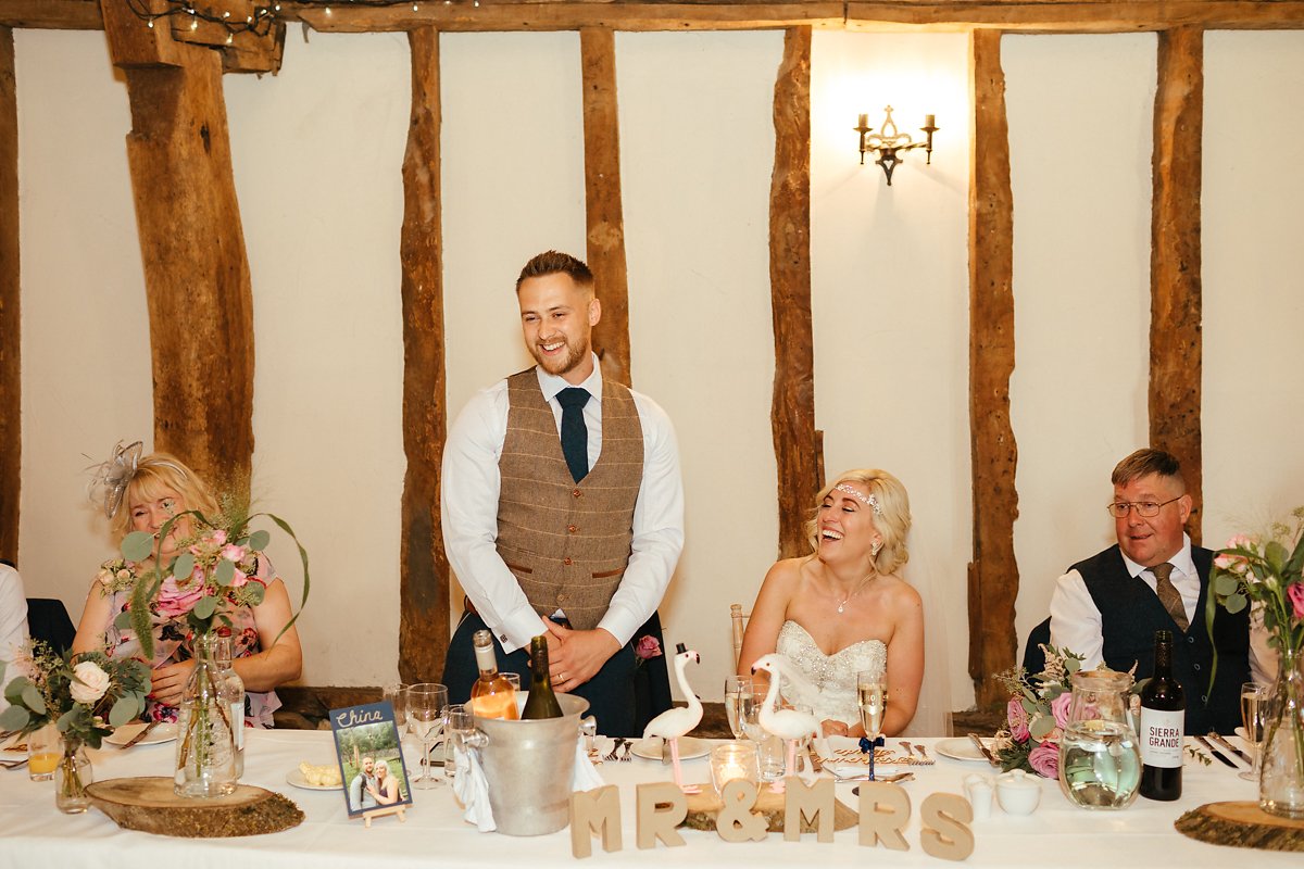 Wedding speeches at Notley Tythe Barn photos