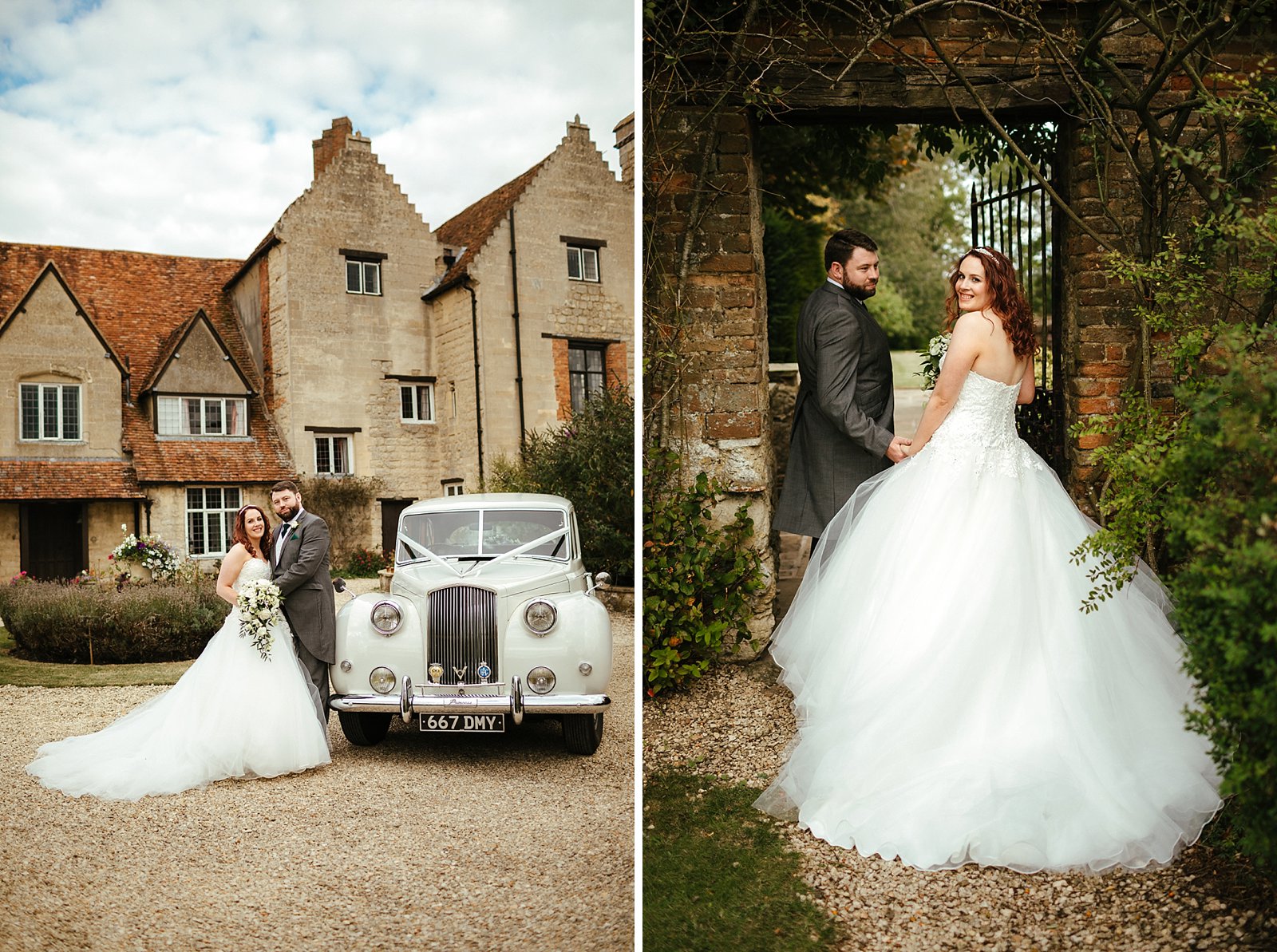 Bride and groom in front of the Manor House photo