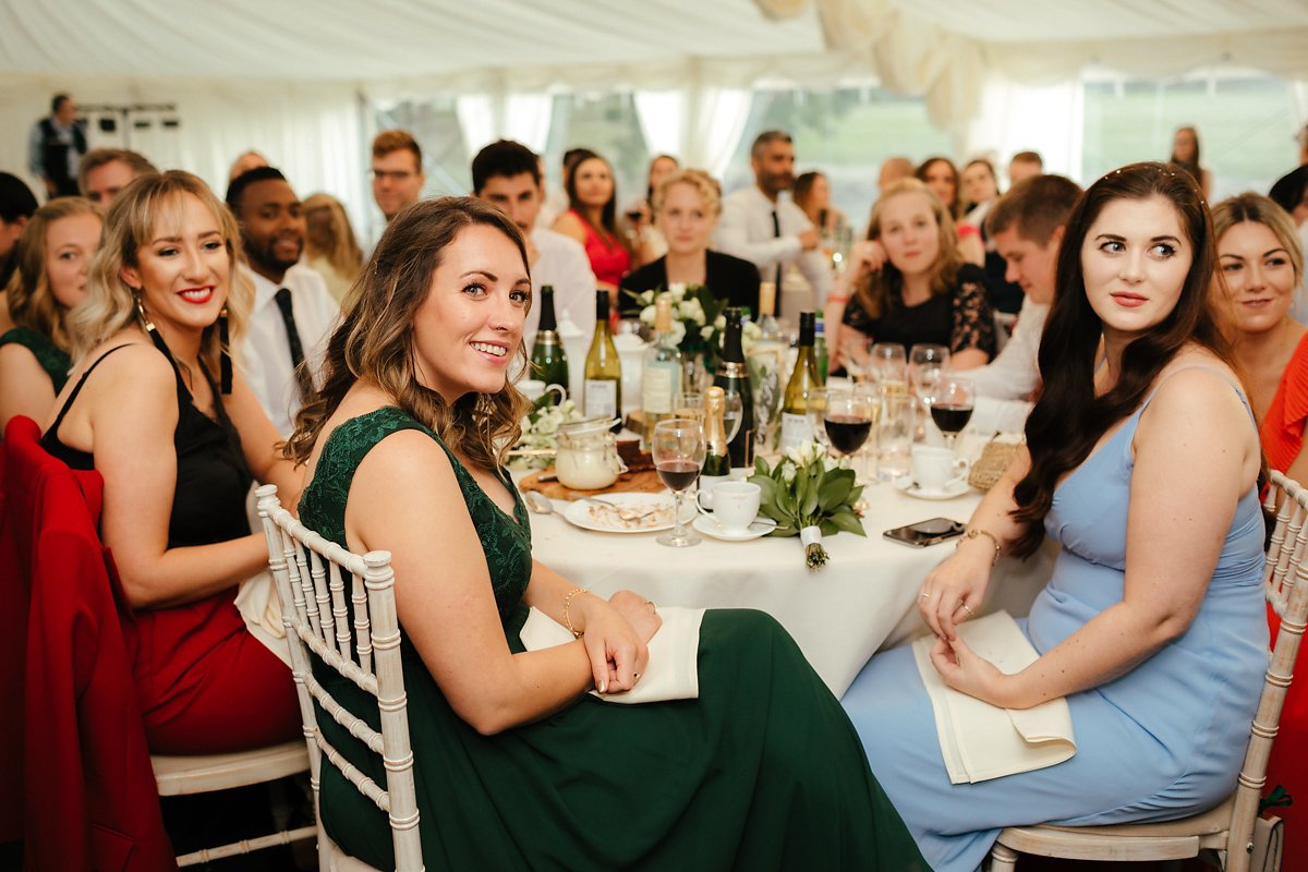 Wedding guests at a marquee wedding day