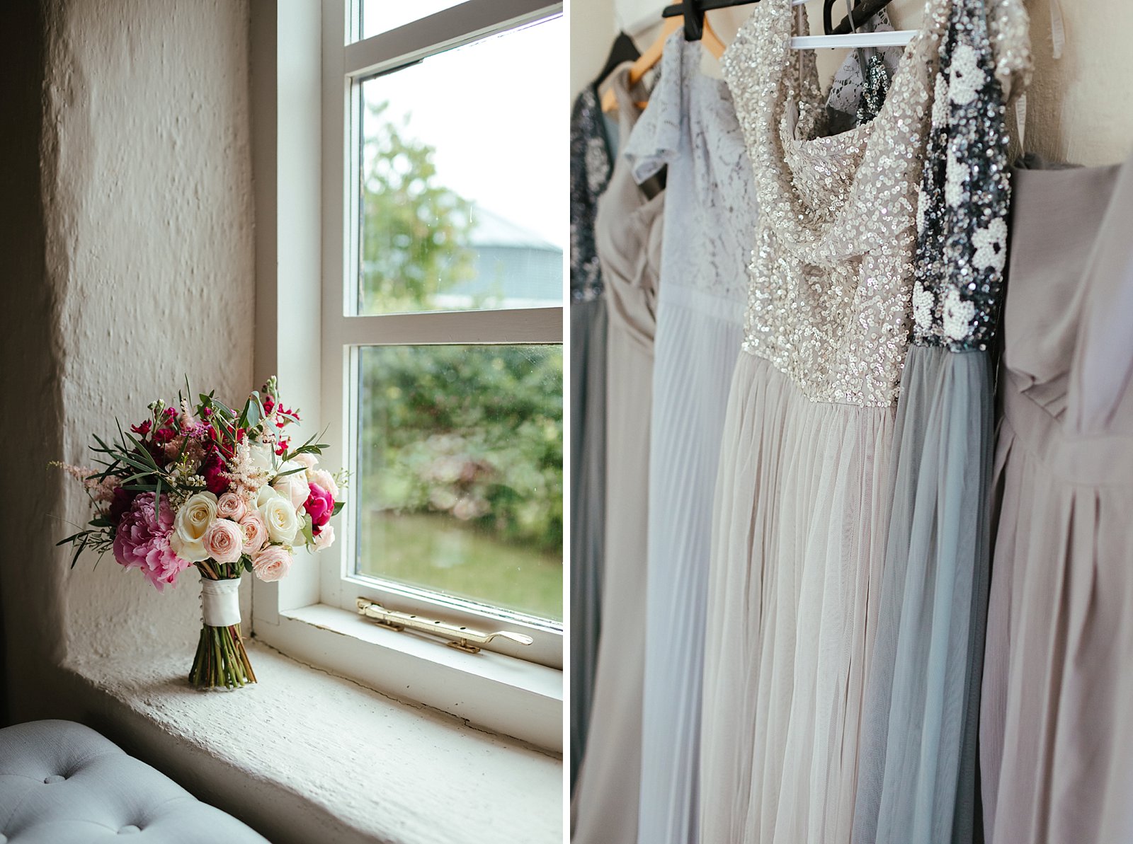 Full length grey bridesmaids dresses