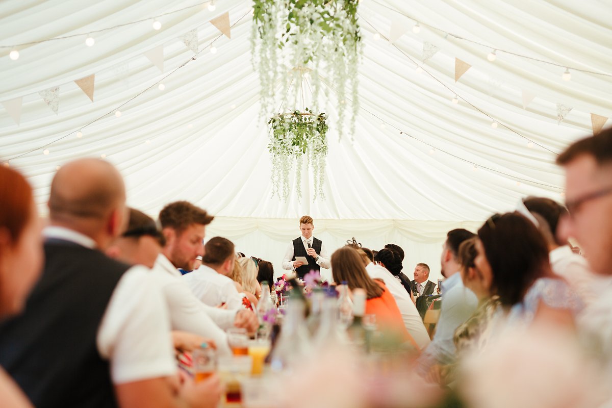 Grooms Wedding speeches at Meadowbrook Farm marquee