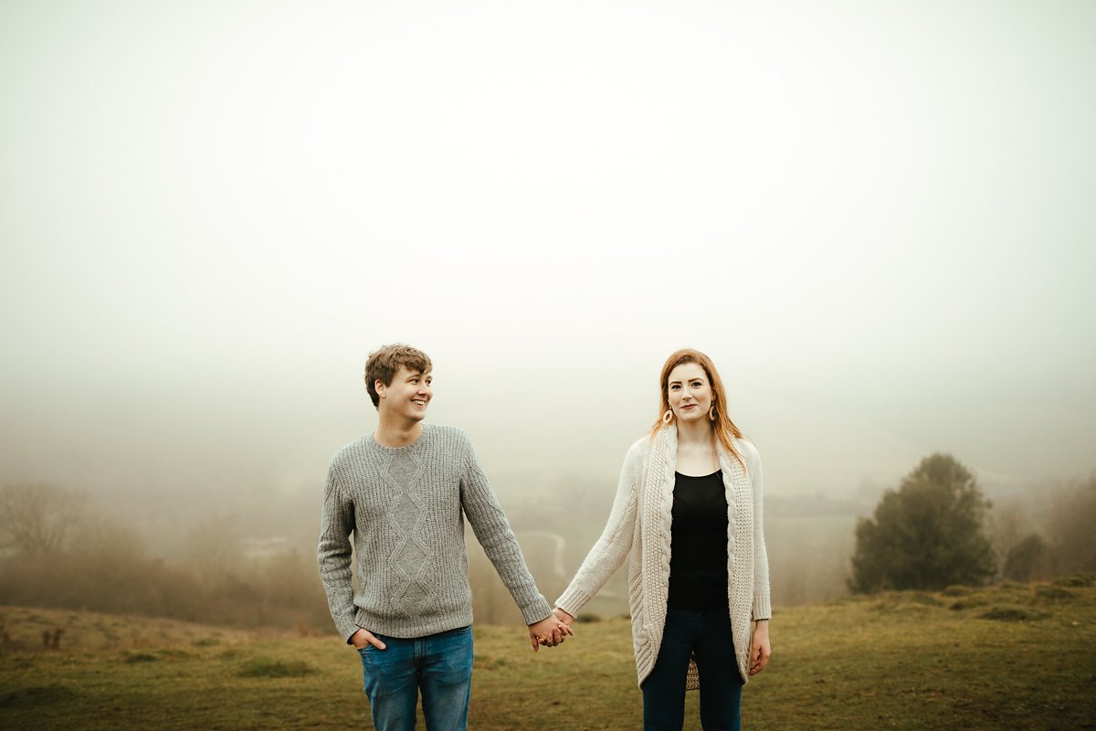 Foggy woodland pre-wedding photoshoot