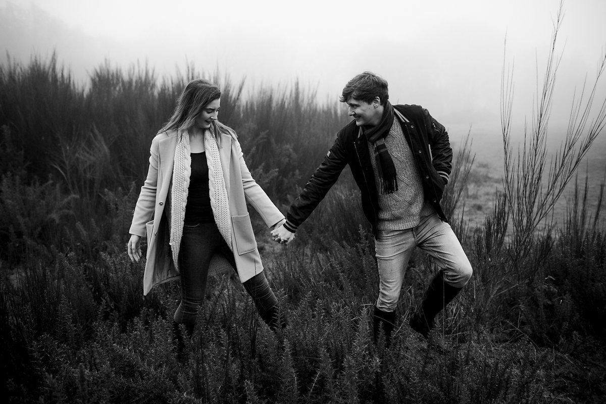 Foggy woodland pre-wedding photos