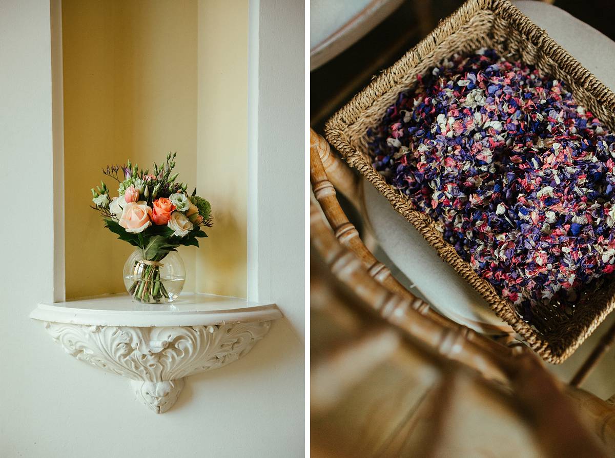 Multicoloured confetti and basket