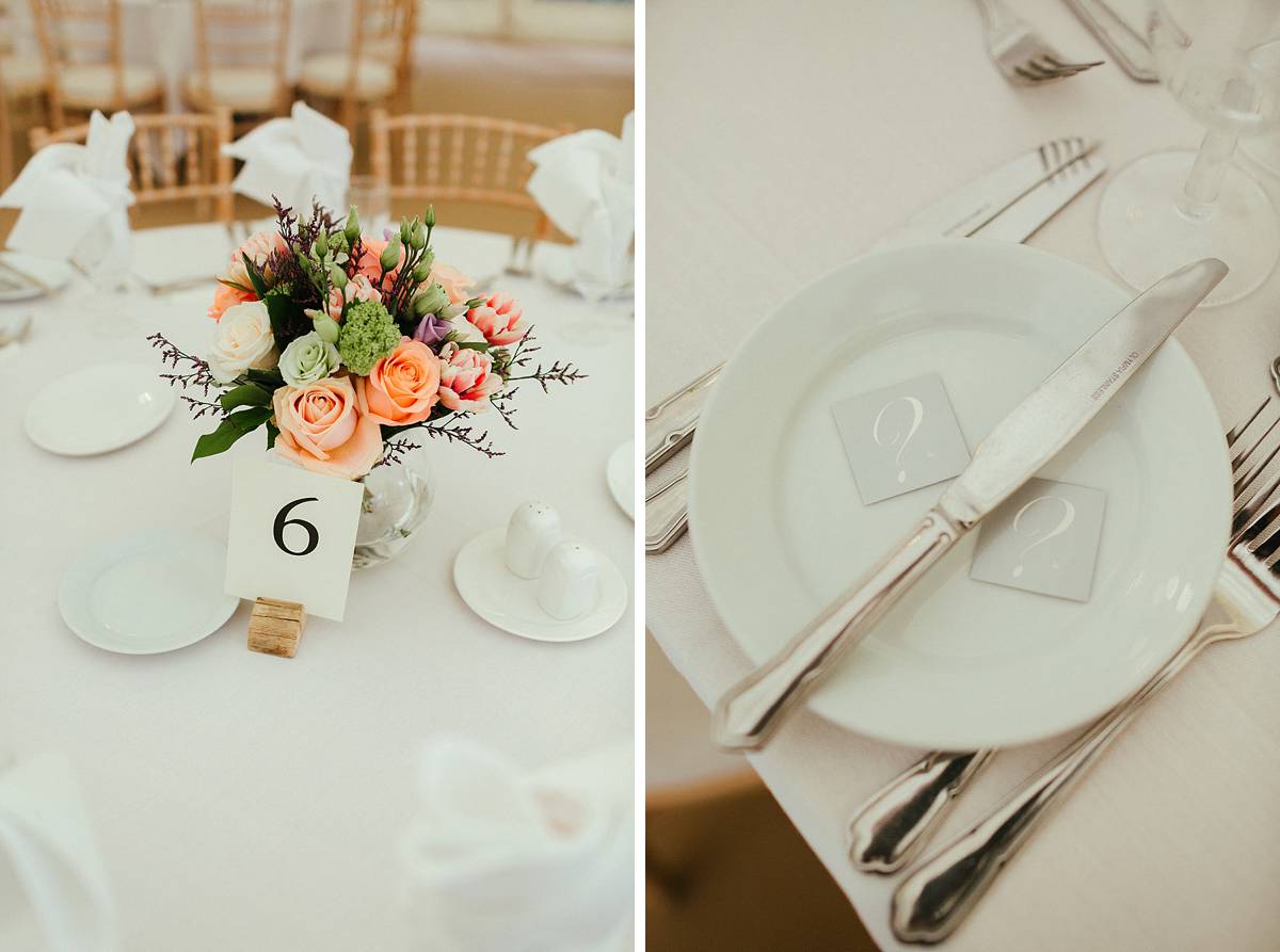 Pink and white wedding decorations at Missenden Abbey