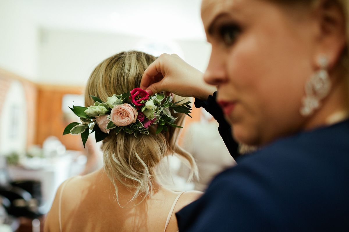 Mixed coloured wedding floral headpiece