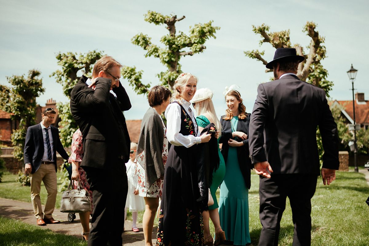 Guest arriving in traditional Norwegian gown