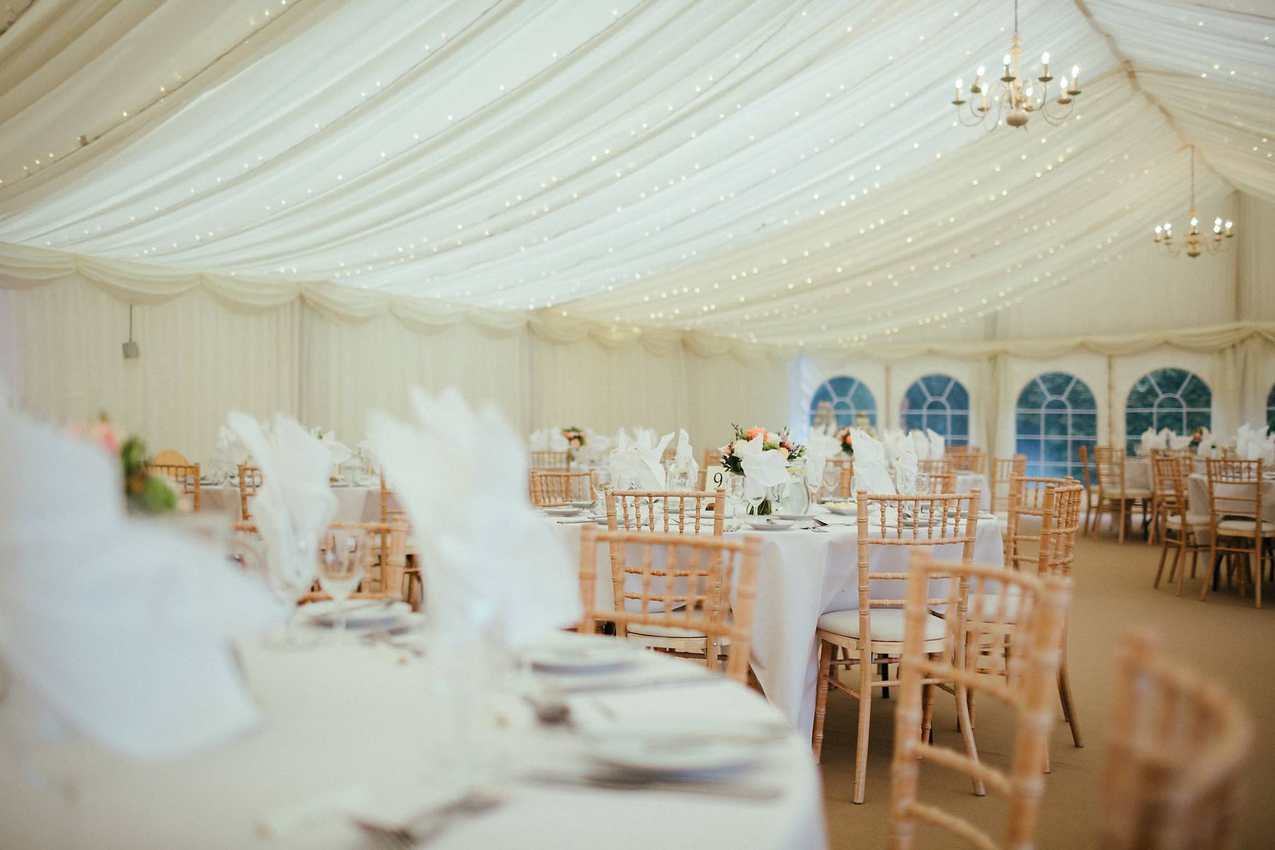 Pink and white wedding decorations at Missenden Abbey