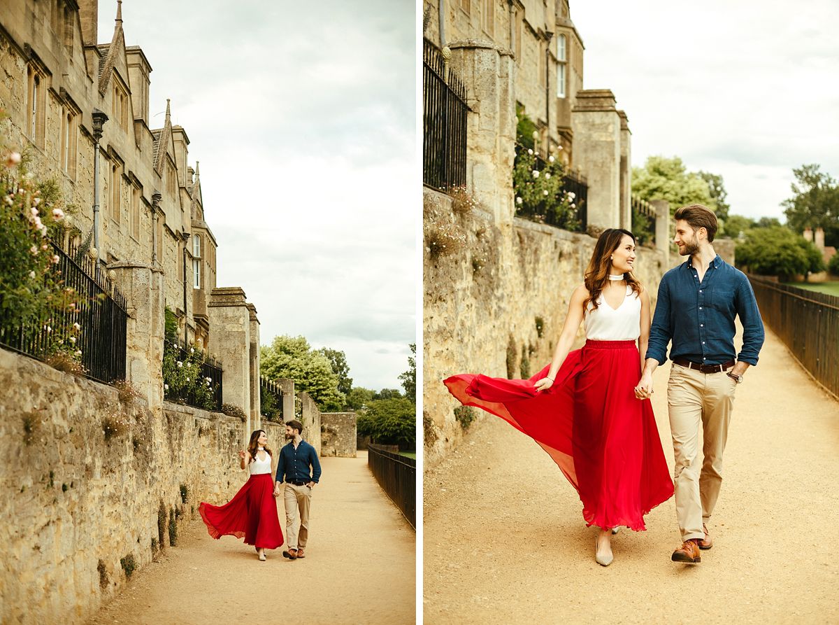 Full length red skirt for pre-wedding photos