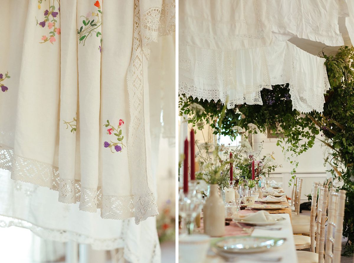 White linen and flower wedding design