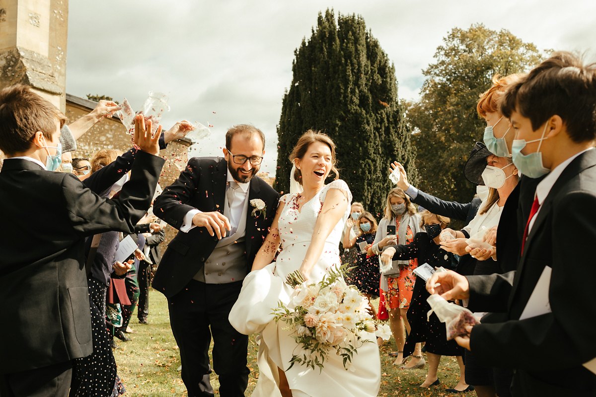 Fun outdoor confetti aisle