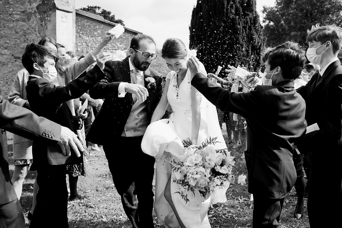 Fun outdoor confetti aisle photography