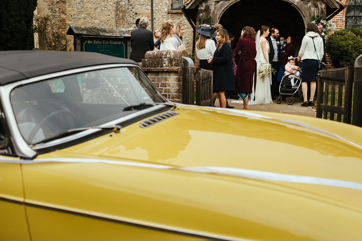 Vintage yellow wedding car