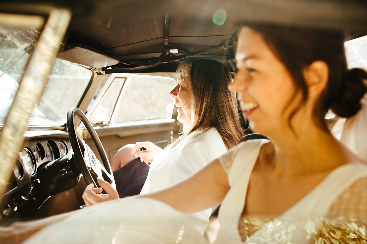 Mum taking the bride to her wedding ceremony