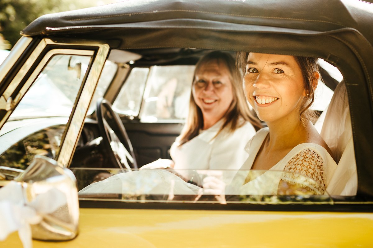 Mum taking the bride to her wedding ceremony